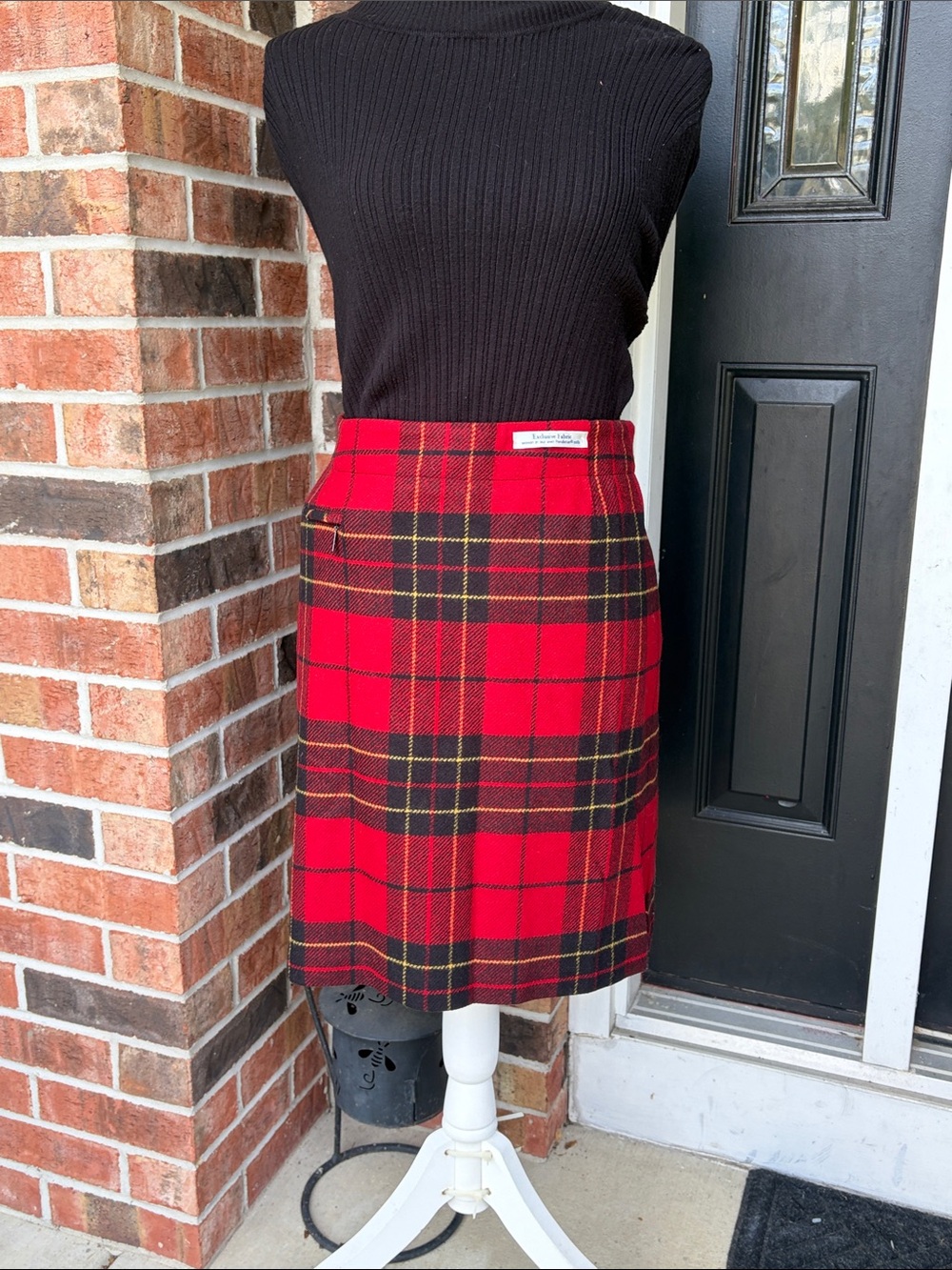 Pendleton Exclusive Fabric 100% Wool Red Plaid Lined Skirt Sz 12 Petite